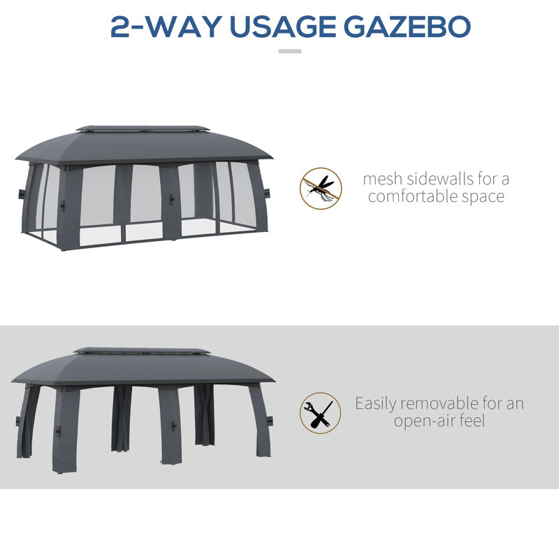 Steel Patio Gazebo, Dark Gray, 10 Ft. W x 12 Ft. D