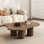 Table basse de 47,26 po en forme de nuage, table basse en bois brun avec 4 pieds cylindriques