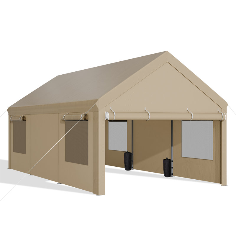 10 Ft. W x 20 Ft. D Heavy Duty Carport Portable Garage, Khaki