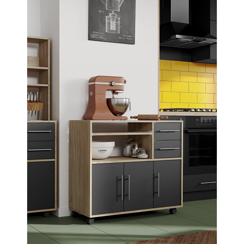 Seyma Wood Kitchen Cart, Black/Oak