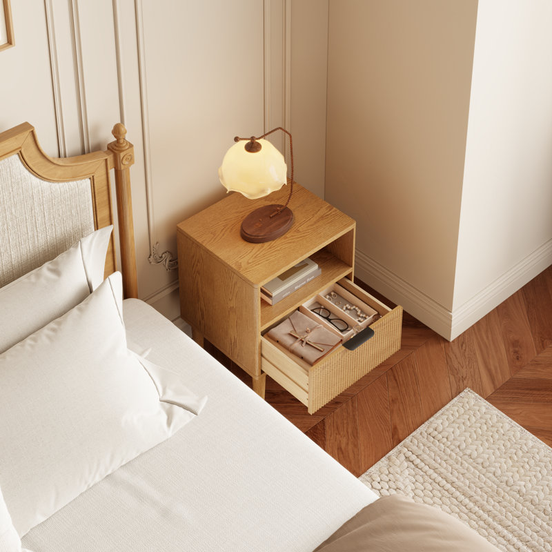 17.7'' W Solid Wood Nightstand, Tan