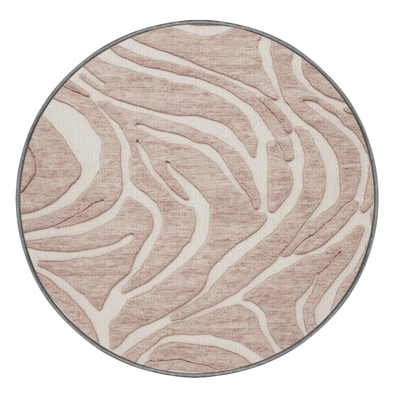 Machine Washable Abstract Gray Area Rug, Round 8'