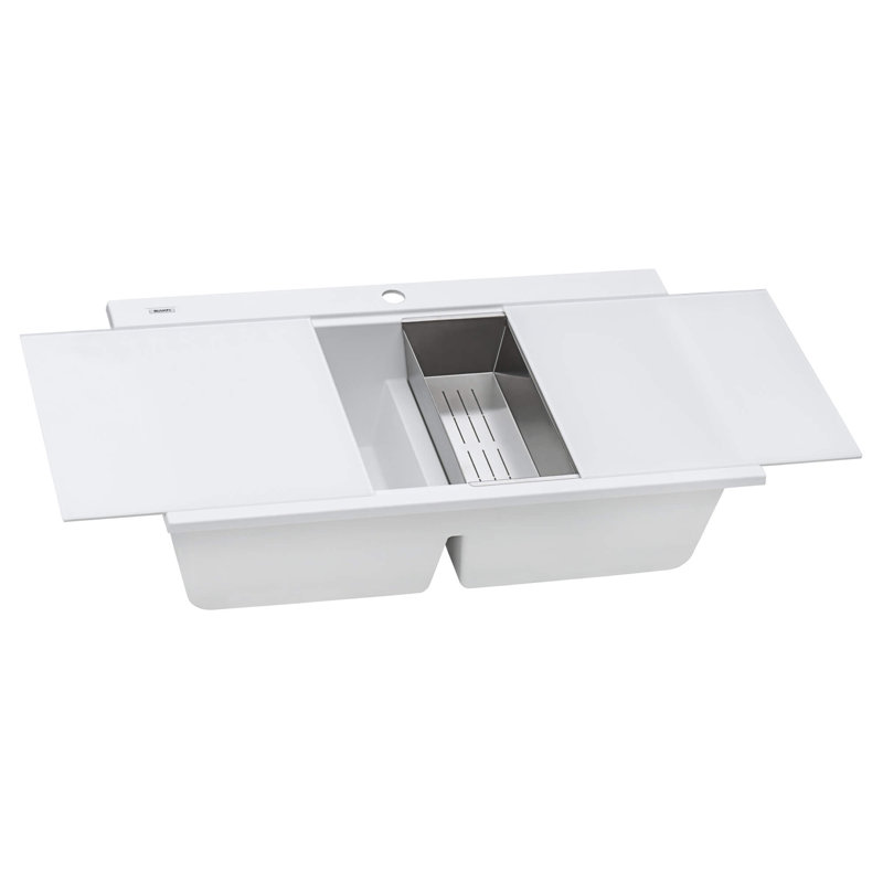 Ruvati 34 inch epiGranite Drop-in Topmount Workstation Ledge Granite Composite Quartz Kitchen Sink - Arctic White Matte -