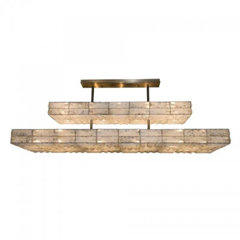 Lustre rectangulaire en cristal clair en acier inoxydable blanc Petra du Rock, Transparent / ambre, Bronze antique