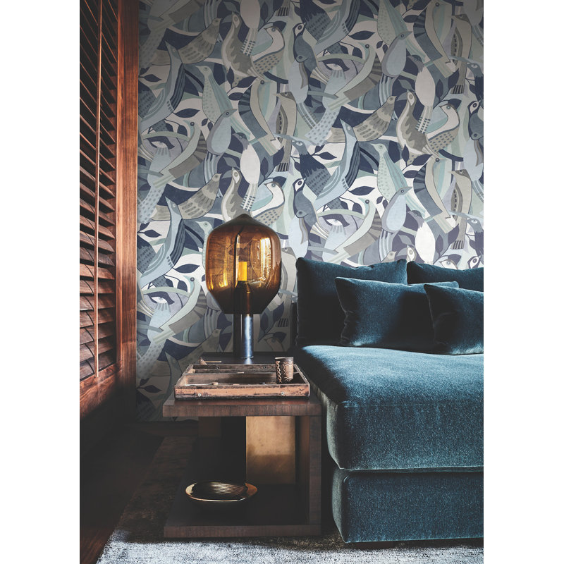 Fauvist Flock Wallpaper, Blue