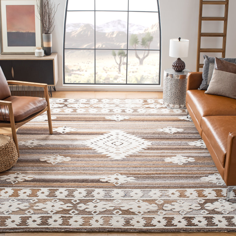Dimmick Hand Tufted Wool/Cotton Southwestern Rug in Light Brown, Rectangle 5' x 8'