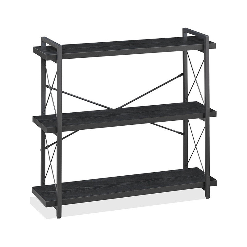 Black 3-Tier Adjustable Industrial Bookcase with Metal Frame