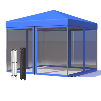 10'X10' Pop Up Canopy Tent With 4 Mesh Curtains, Portable Shelter Gazebo, Easy Outdoor Sun Shade For Events, Parties And Camping (Blue)