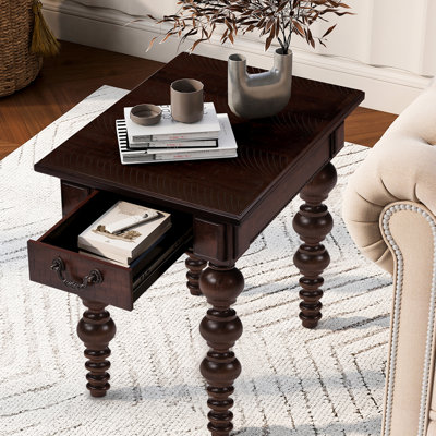 Table d'appoint vintage en bois massif avec tiroir simple à l'abat-jour et plateau de table en placage, pieds en caoutchouc, surface chauffante, finition à assemblage simple, bloc imperméable facile 5 minutes