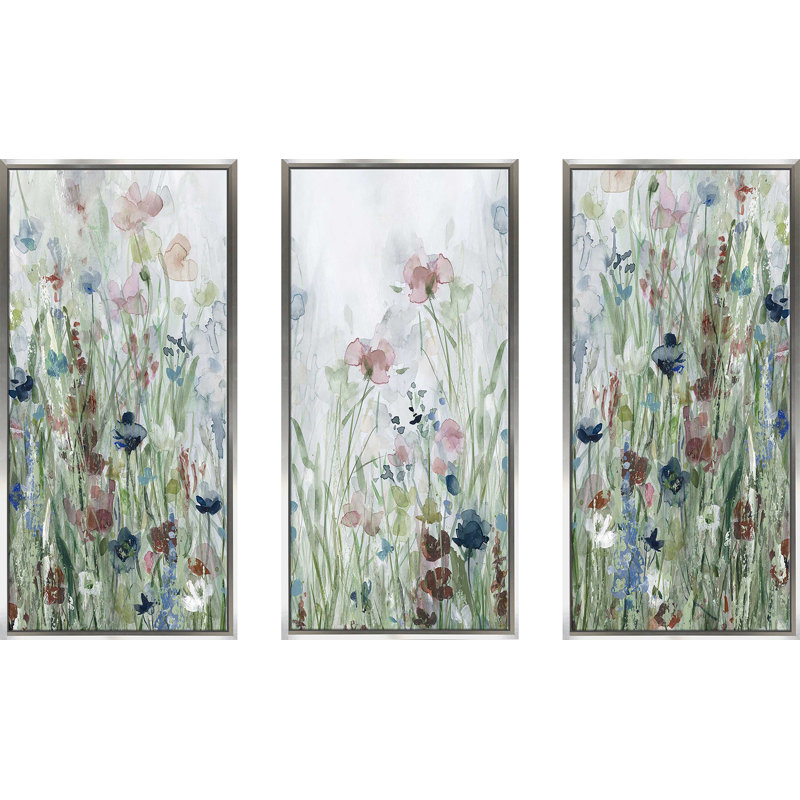 «Wildflower Fields» par Carol Robinson, reproduction sur toile flottante 3 pièces, H 41,5 po x l 64,5 po x P 2 po