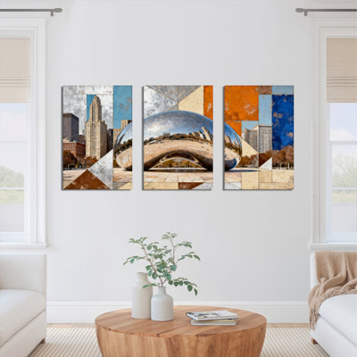 Chicago Bean Sculpture, art urbain sur toile tendue, reproduction de paysage urbain abstrait (ensemble de 5)