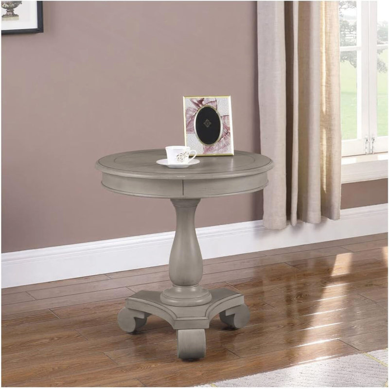 Table de bout ronde transitionnelle, table d'appoint de salon en bois, gris