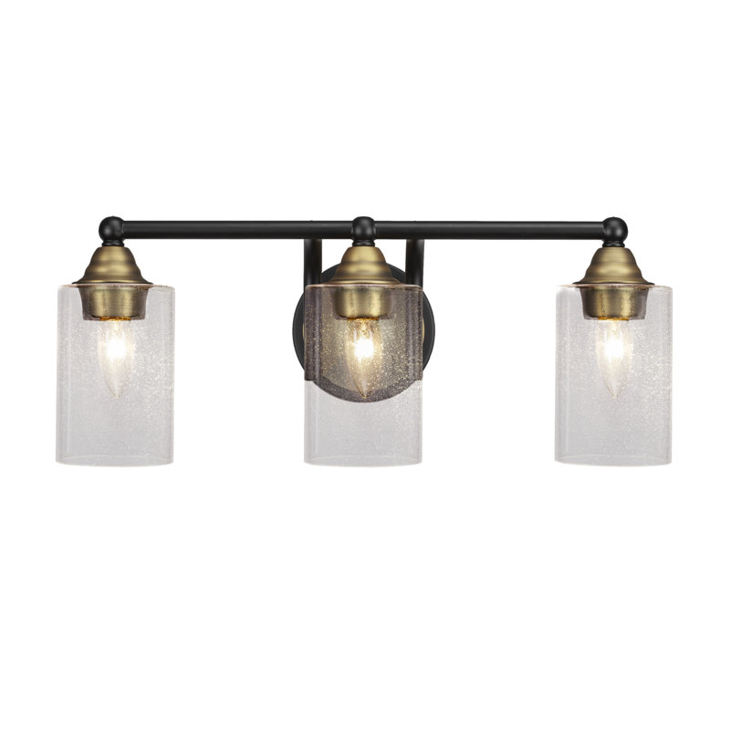 Michell 3-Light Bath Bar, Matte Black/Brass, White Marble