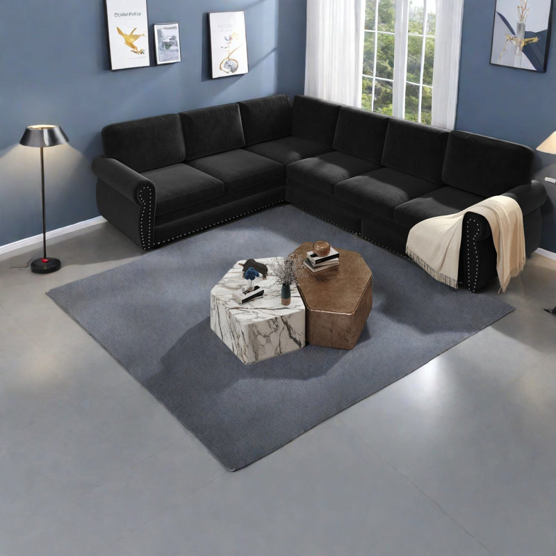 Canapés d'angle à compression, canapé-lit en chenille de 3 m (118 po), style moderne, Black