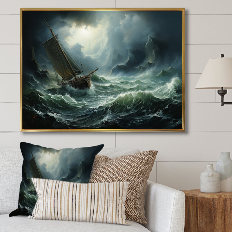 «Stormy Seas Beauty III - Storms», art mural, Cadre flottant doré, 16" H x 32" W
