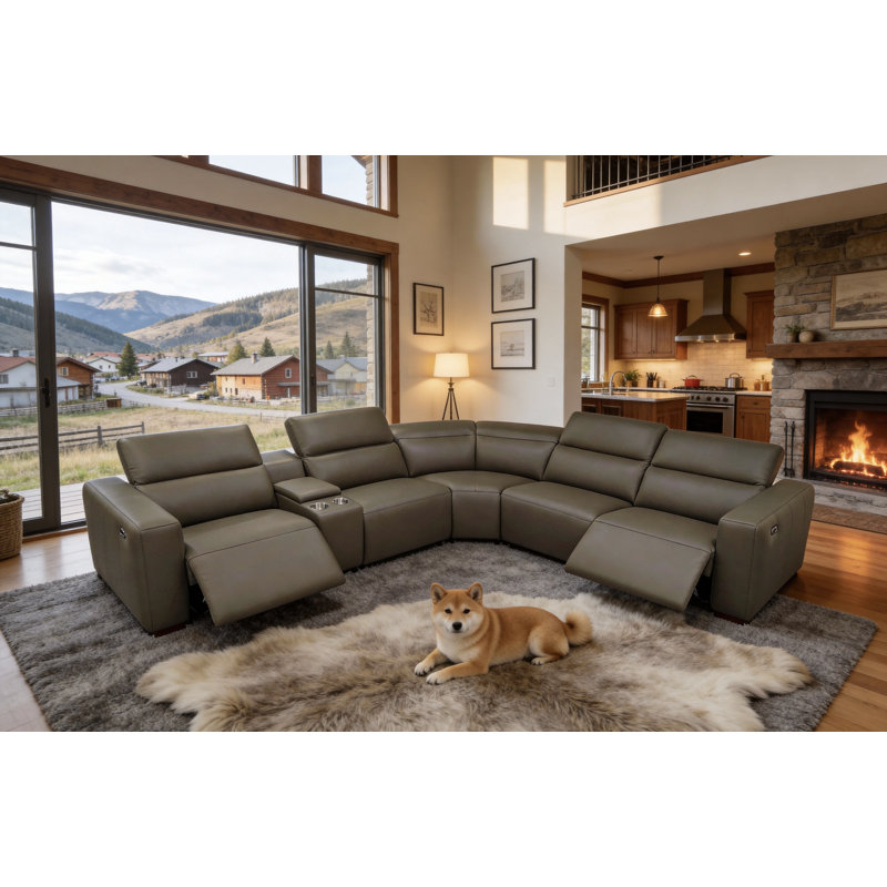 Ashenvale Top Grain Leather Reclining Modular Sectional, Olive