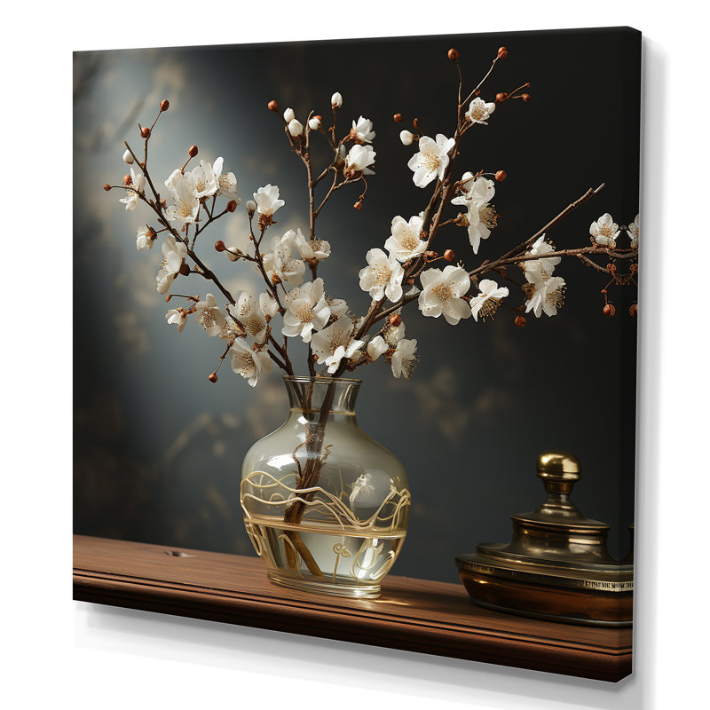 Vase orchidée sépia nostalgie I, Toile tendue, H 24 po x l 24 po x P 1 po