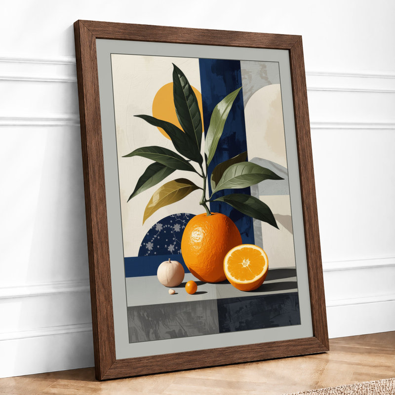 Citrus and Stripes Modern - Framed Print, A2 - 59.4 x 42.0 cm, Walnut
