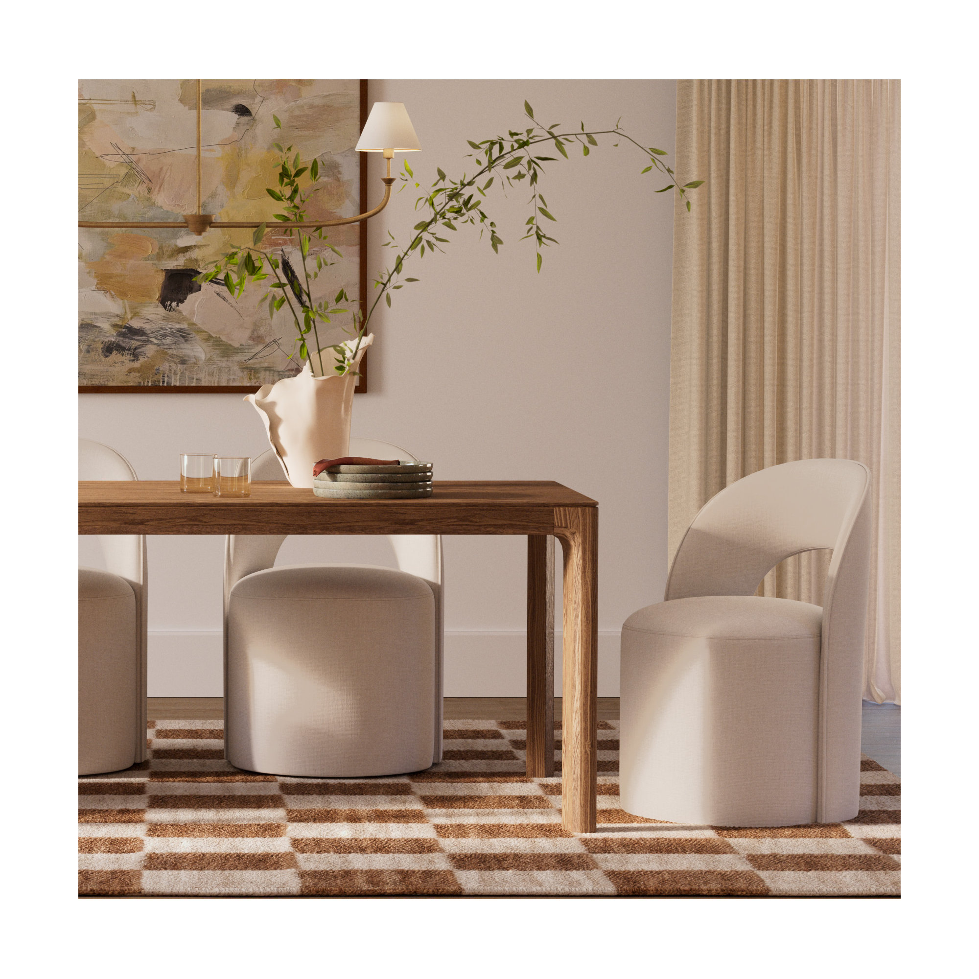 Neta Upholstered Back Side Chair, Flannigan Cotton Tweed