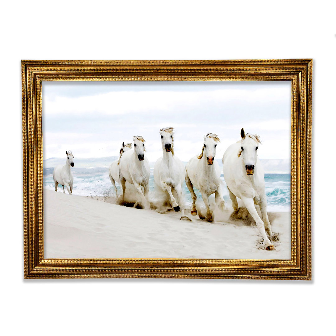 White Ocean Horses Gerahmter Druck