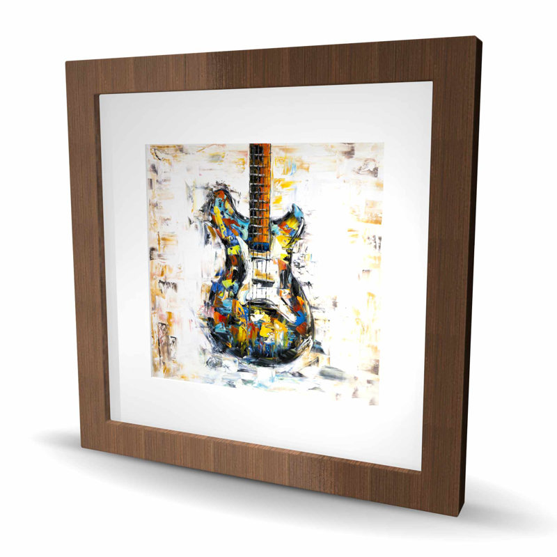 Guitare abstraite et colorée - reproduction d'art musical contemporain, Brun, H 16 po x l 16 po