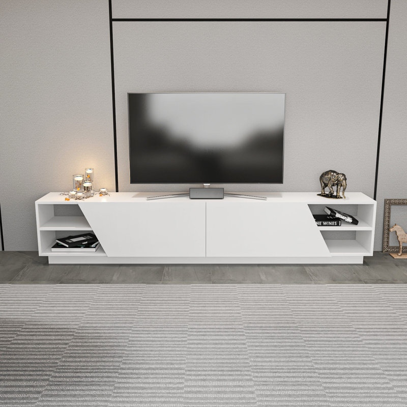 Meuble télé moderne blanc 94,5 po x 14,6 po x 18,7 po | 100% panneau de particules enduit de mélamine, épaisseur: 0,7 pouce | Conception élégante pour le salon, solution de rangement durable et élégante, parfaite pour les espaces de divertissement