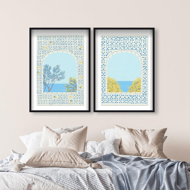 Mediterranean window set Shadowbox Nautical & Beach Print by Oliver Gal, Black Frame, 10 x 15, 51"H x 35"W, Black Shadowbox