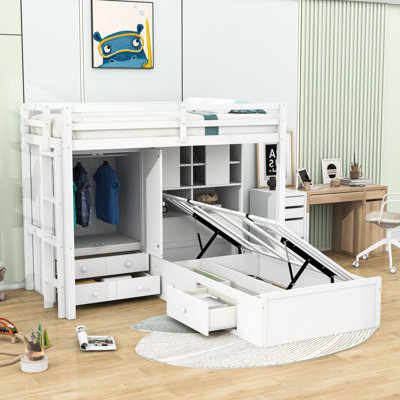 Huldine Twin Over Twin Bunk Bed With Wardrobe And Hydraulic Storage