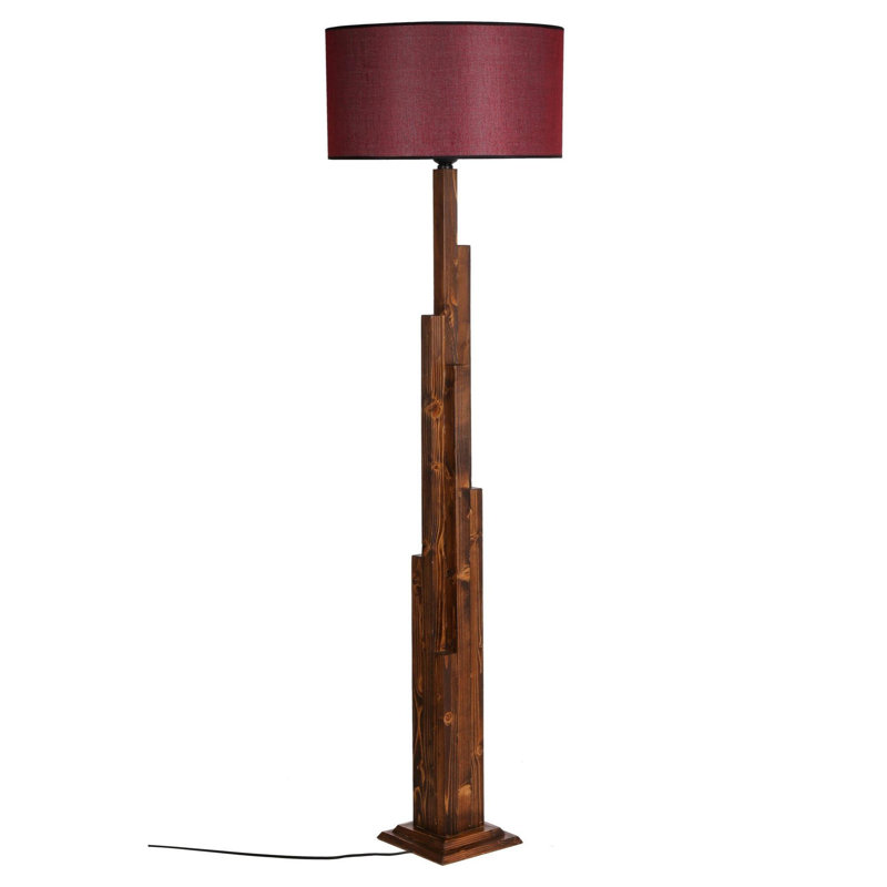 Luro Elegant Wooden Floor Lamp, Walnut & Claret Red, 63.0 in Height | 17.3 in Base | E27 Socket, Max 60W | On/Off Switch on Cable | Stylish Lighting for Living Room, Bedroom & Office | Perfect Modern Home Decor