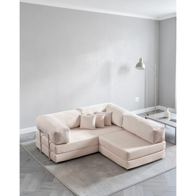 Canapé modulaire en L velours crème, Crème