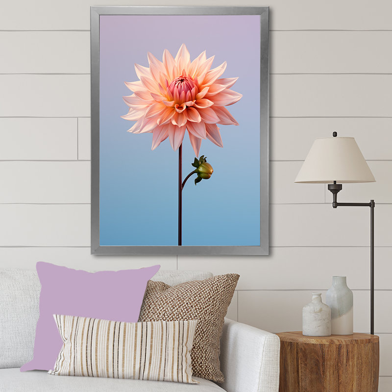 Fleurs éternelles de dahlia rose - imprimé, Cadre simple argenté, H 44 po x l 34 po x P 1,5 po
