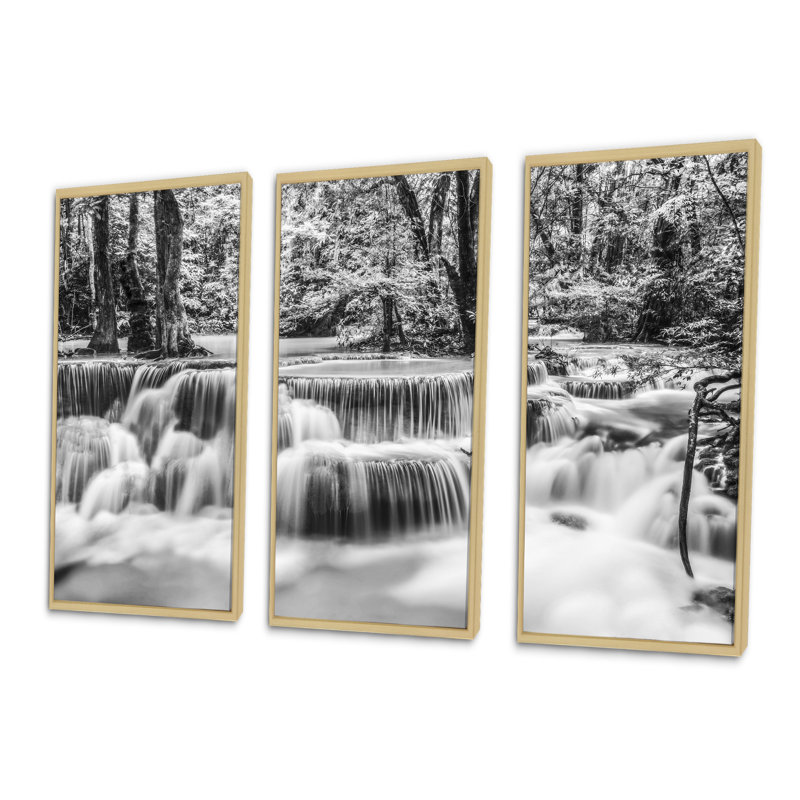 «White Erawan Waterfall - Landscape», ensemble d'art mural sur toile encadré, L 36 po x H 20 po, Brun