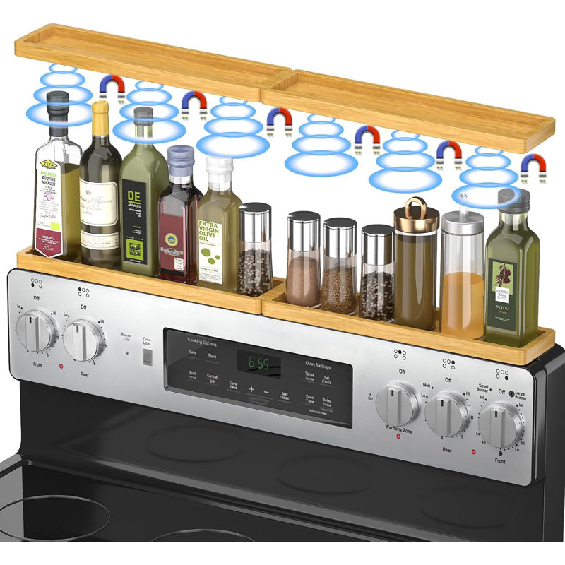 Magnetic Stove Top Shelf For 30" Stoves, Over Oven Shelf Above With Bamboo Spice Rack Organizer, Heat-Resistant, Space-Saving Solution For Kitchen Storage