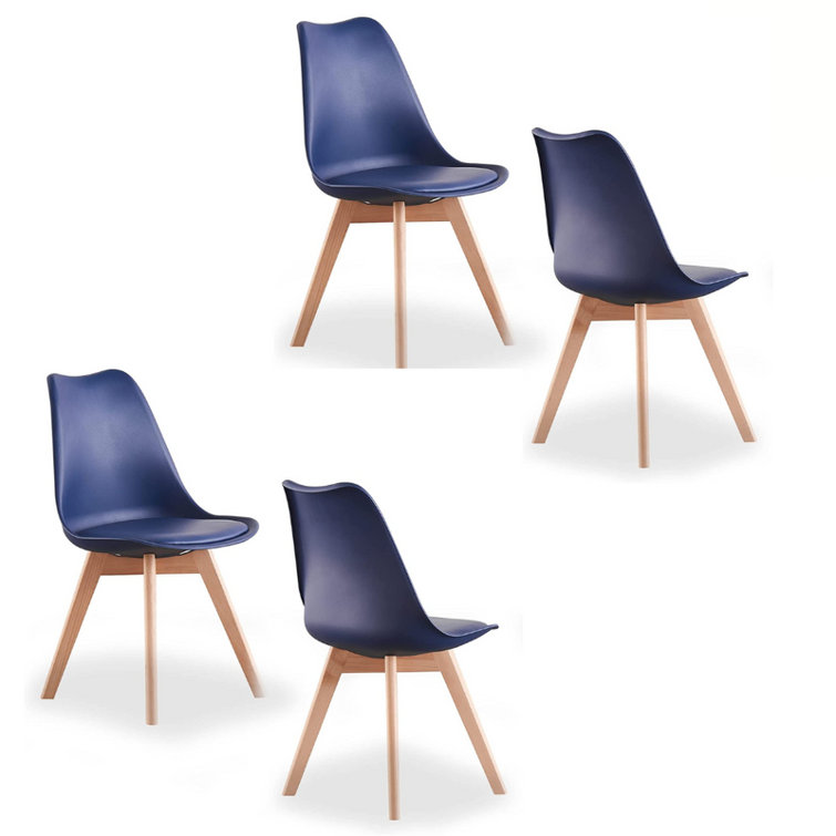 Stephenie 4 Person Dining set - a Rectangular Plastic Dining Table with Wooden Legs and a Set of 4 Faux Leather Cushion Padded Dining Chairs for Dining Room - Modern Dining Table Set