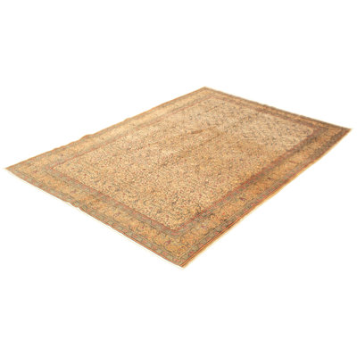 Tapis décoratif en laine Ivoire noué à la main en laine de conception unique des années 1980 6 pi 7 po x 9 pi 6 po Deviny