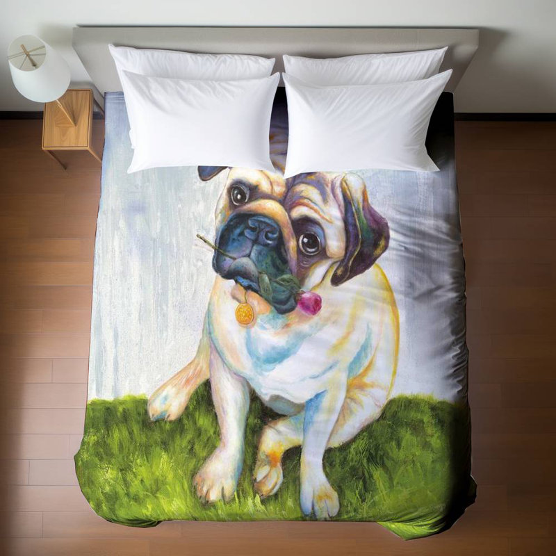 Cute Pug Duvet Cover - Blue Animal Pet Decor Bedding