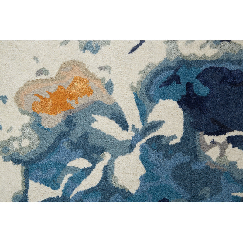 Floral Area Rug in Blue, Rectangle 8' x 10'