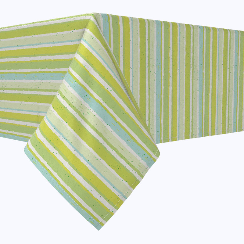 Rectangular Tablecloth, 100% Cotton, 52X104", Green Stripes & Ink Splatter, 120" L x 52" W
