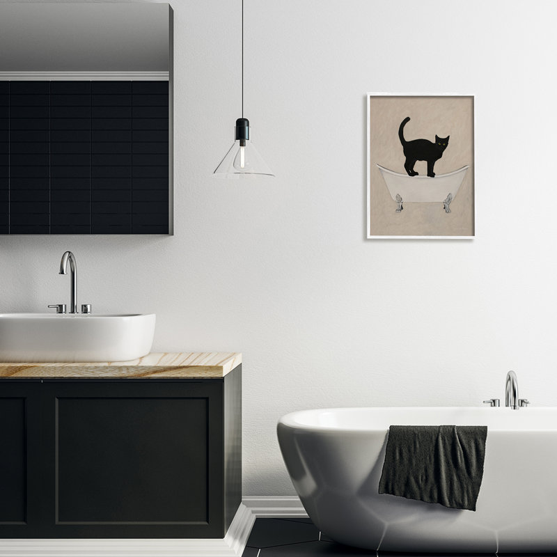 «Black Cat Simple Claw Pied Bathaign Bathroom», art mural sur toile tendue par Coco de Paris, H 20 po x l 16 po