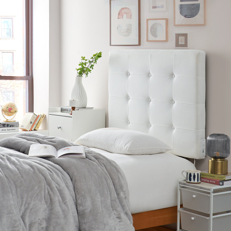 Villa Classic - Tufted College Dorm Headboard With Legs, White, Velvet