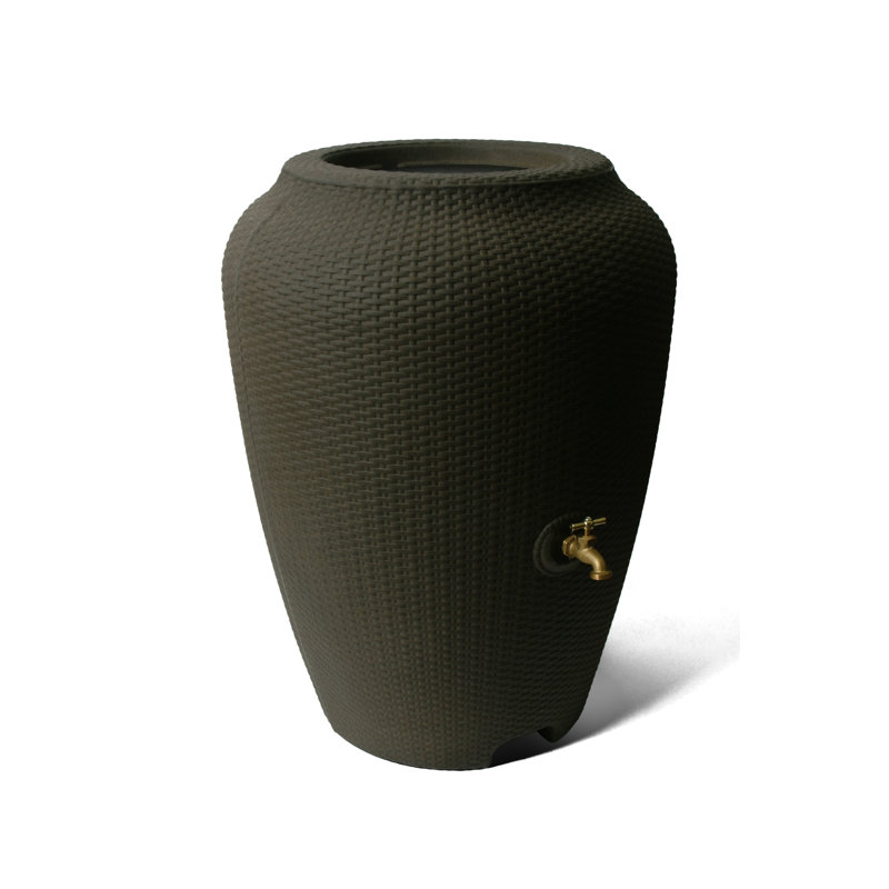 Wicker Texture 50 Gallon Rain Barrel for Water Storage, Chocolate Mocha