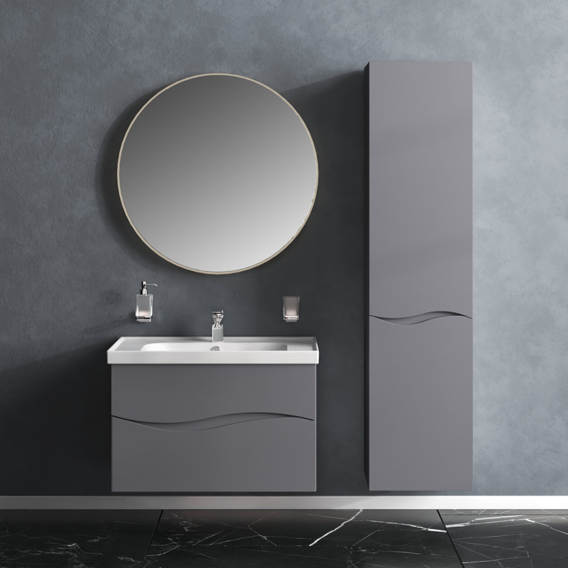 Meuble-lavabo mural moderne avec lavabo | Collection Wave Grey Matte | Panneau de fibres à densité moyenne non toxique 28 po Collection simple 40 po