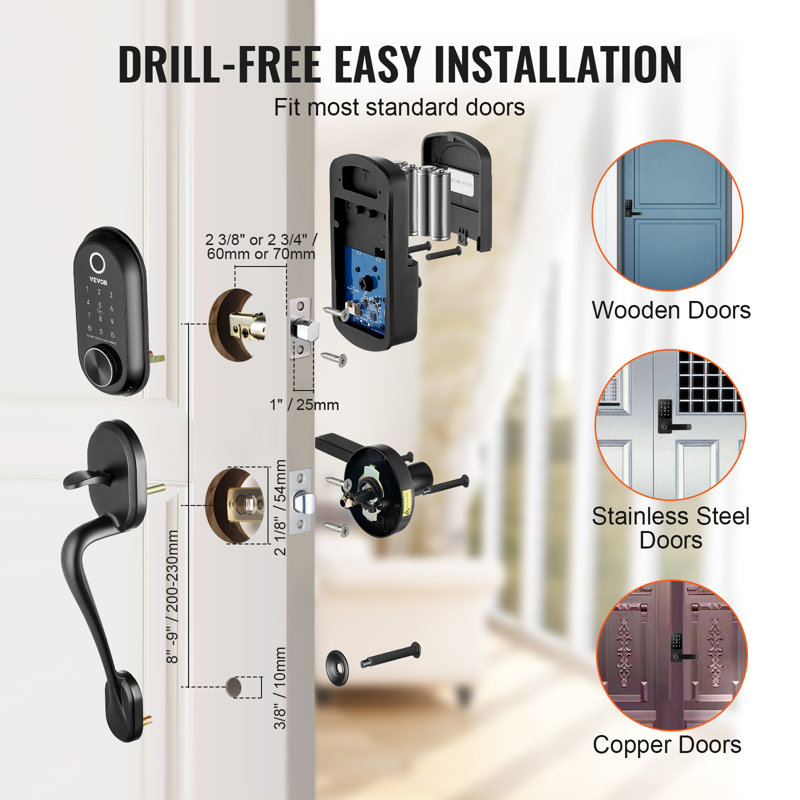 VEVOR Smart Lock 5-in-1 Fingerprint Smart Door Knob with Independent Handle