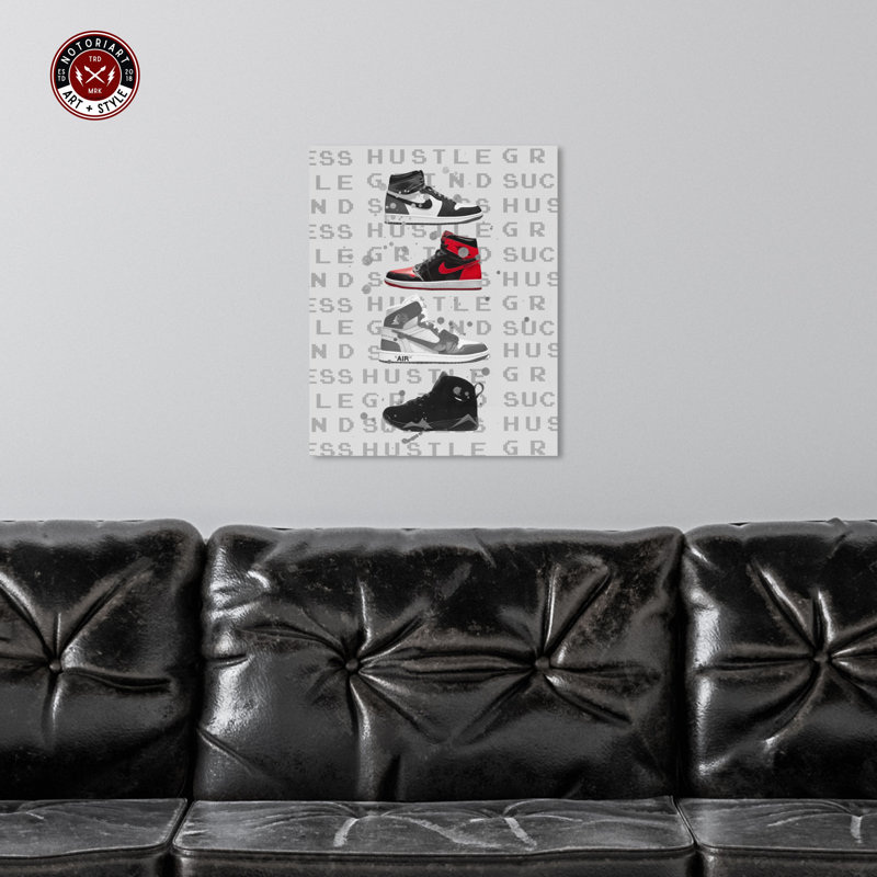 Notoriart Hype Sneakers Gray and Red Canvas Wall Art 24" x 30"