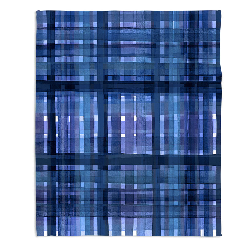 Couverture en sherpa doux bleu écossais, l 68 po x L 80 po