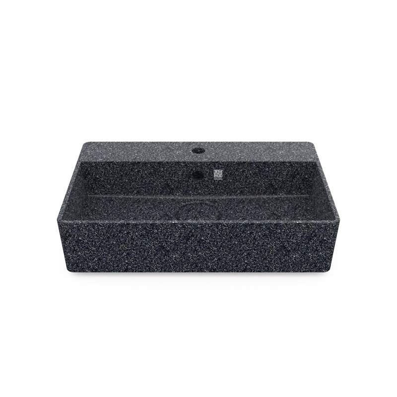 Woodio Cube60 15.748'' Wood Rectangular Bathroom Sink with Overflow, Stone