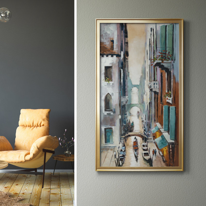Canal View I - Peinture sur toile encadrée, H 14,5 po x l 26,5 po x P 1,5 po, Cadre doré