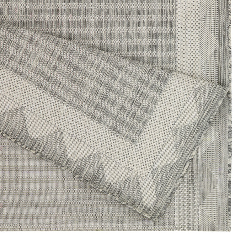 Eslinger Bordered Striped Silver Indoor/Outdoor Area Rug, 7'10"x10'3"