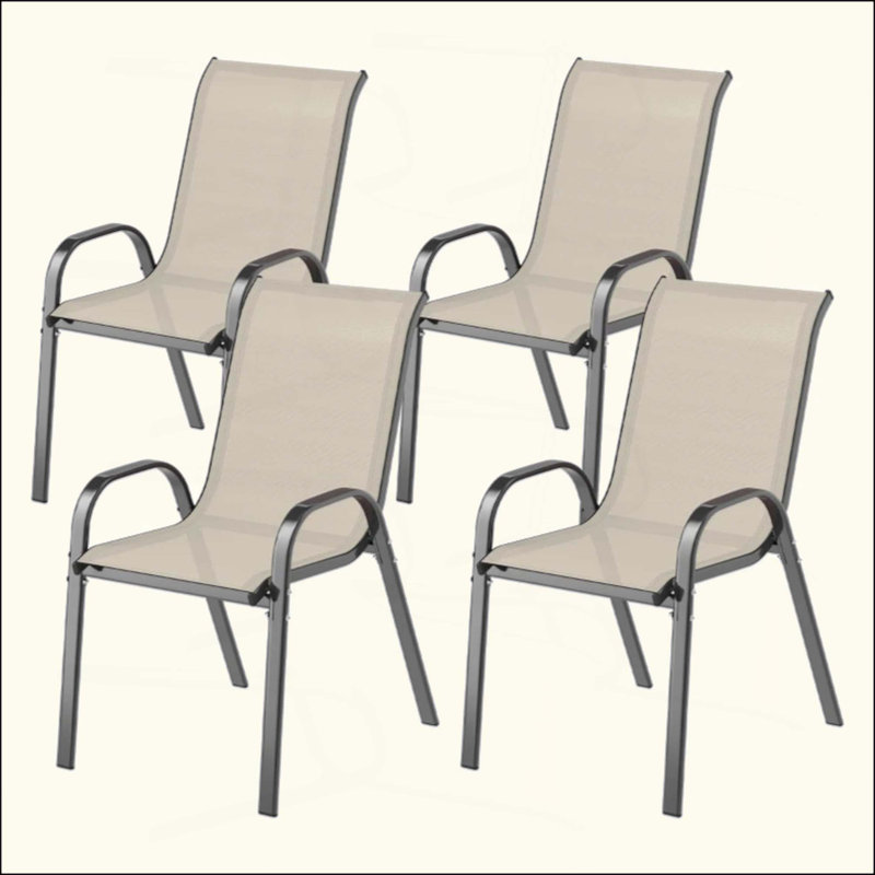 Ensemble de 4 chaises d'extérieur empilables, Noir / Beige