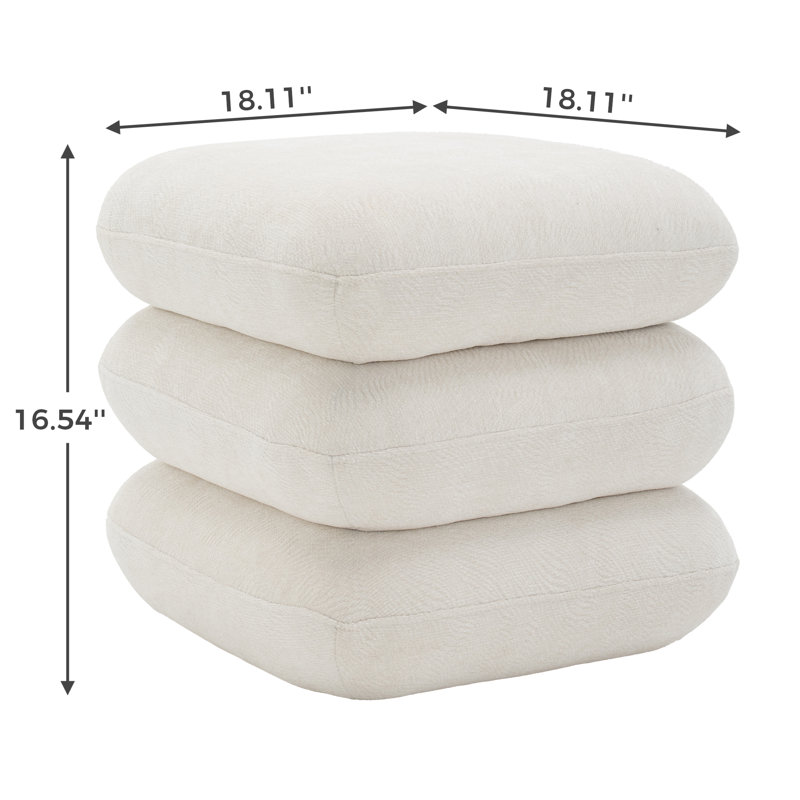 Modern Upholstered Square Swivel-Top Ottoman, Ivory
